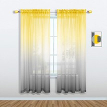 Yellow And Grey Curtains For Bedroom Set Of 1 Panel Pole Pocket Faux Linen Semi - £33.56 GBP