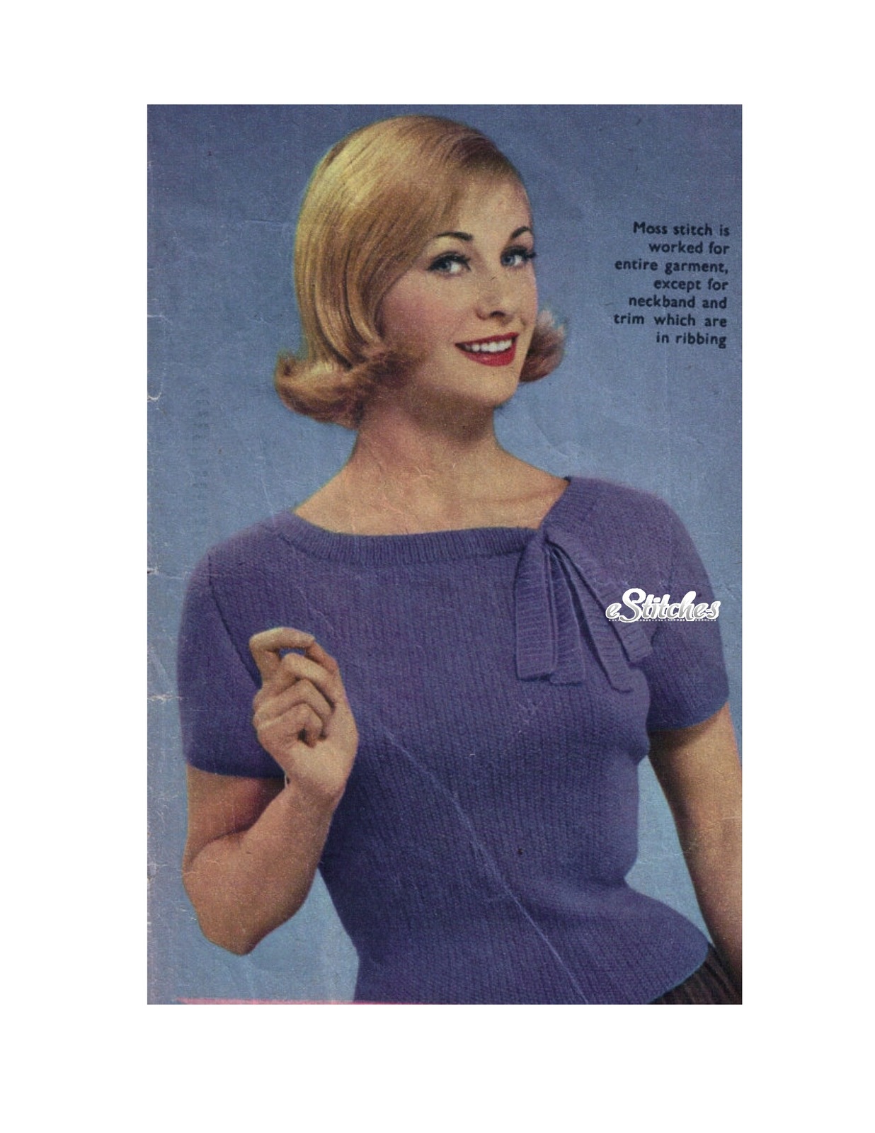 1950s Fitted Sweater or Jumper Blouse with Neck Tie - Knit pattern (PDF 0559) - $3.75