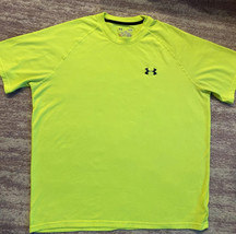 Under Armour T-Shirt Loose Heat Gear Men L Bright Lime Yellow Green Short Sleeve - £15.92 GBP
