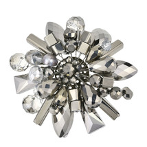 Modern Gray Floral Cluster of Sparkling Crystal Pearl Metallic Beads Brooch Pin - £25.02 GBP