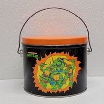Vintage 1990 Teenage Mutant Ninja Turtles Black Orange Metal Bucket With... - $22.67