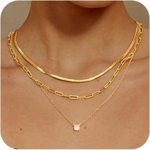 Gold Layered Set Necklaces for Women Dainty 14K Gold Plated Layered CZ Pendant N - £24.10 GBP