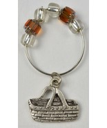 Silver Toned Double Handled Basket Charm Orange &amp; Clear Beads Accessory ... - £6.30 GBP