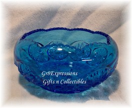  ~Vintage Blue Glass Diamond Cut Round Candy Dish Bowl~ - £9.41 GBP