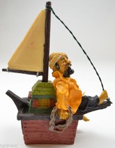 Fisherman Yellow Raincoat Sitting Sailboat Barefoot Sailor Resin Figurine Boat - £7.78 GBP