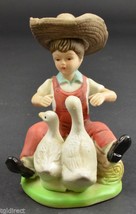 Boy In Straw Hat Playing With The Ducks Ceramic Figurine 5&quot; Tall Collectible - £7.66 GBP