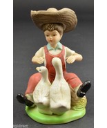 Boy In Straw Hat Playing With The Ducks Ceramic Figurine 5&quot; Tall Collect... - £7.80 GBP