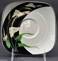 Sango Flat Cup Saucer Black Lilies Pattern Quadrille 6.625&quot; Wide Tableware - $6.89