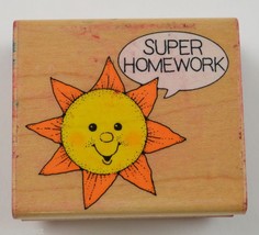 Wood Mounted Rubber Stamp By Hero Arts &quot;Super Homework&quot; Collectible Arts Crafts - £6.13 GBP