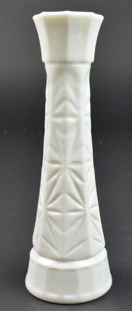 Vintage Hoosier Glass Starburst Milk Glass Pattern Bud Vase 8.8" Collectible Art - $14.50