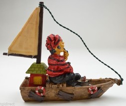 Resin Figurine Fisherman Sailboat Wearing Red Shirt Boat Fish Nautical 7.375&quot; T - £7.78 GBP