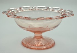 Vintage Anchor Hocking Glass Lace Edge Pink Pattern Round Compote 3.5&quot; T Decor - £12.23 GBP