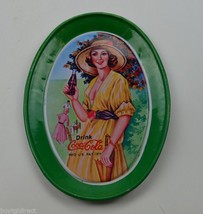 Coca Cola Small Oval Tin Trays Coke Victorian Lady With Green Border Collectible - £9.90 GBP