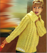 1960s Cable Knit Large Collar Bulky Cardigan Sweater - Knit pattern (PDF 7810) - £2.93 GBP