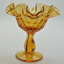 Vinttage Fenton Art Glass Round Compote Thumbprint Colonial Amber 6&quot; Tall Decor - £22.77 GBP