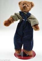 Ganz Teddy Bear Flannel Shirt Blue Bibs 10&quot; Tall Cottage Collectibles Plush - £11.37 GBP