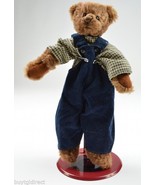 Ganz Teddy Bear Flannel Shirt Blue Bibs 10&quot; Tall Cottage Collectibles Plush - £11.58 GBP
