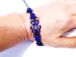 Blue Rhinestone Bracelet, Gothic Steampunk Bracelet, Gift for Her - £26.56 GBP