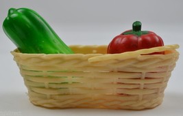 Vintage Plastic Red &amp; Green Peppers Salt &amp; Pepper Shakers With Basket Ta... - $8.79