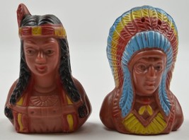 Vintage Plastic Indian Chief And Princess Salt &amp; Pepper Shakers Collectible - $22.24