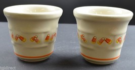 Longaberger Pottery Woven Traditions Candy Corn Pattern Candle Votives Set Of 2 - £17.41 GBP