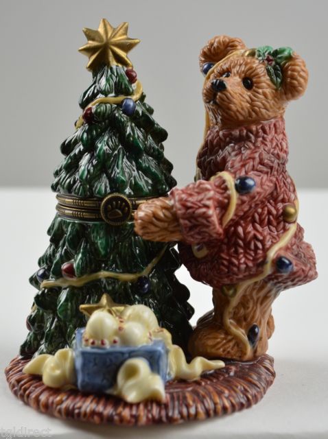 Boyds Bears Elliot & The Tree Porcelain Keepsake Box Trinket Collectible Figure - £15.44 GBP