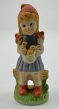 Little Girl With Pigtails Holding Birds Ceramic Figurine 6.5&quot; Tall Collectible - £13.99 GBP