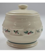 Longaberger Pottery Holly Pattern Sugar Bowl &amp; Lid 4&quot; Tall Holiday Chris... - £37.10 GBP