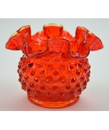 Vintage Fenton Art Glass Crimped Vase Hobnail Amberina Orange Pattern 3&quot;... - $38.69