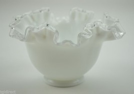 Vintage Fenton Art Glass Crimped Bowl Silver Crest 4&quot; T Milk Glass Collectible - £31.81 GBP