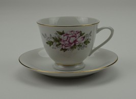 Floral Pattern Tea Cup &amp; Saucer Pink Rose Flowers Gold Trim  Collectible China - £11.35 GBP