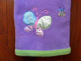 Purple Green Plush Fleece Baby Girls Blanket Lovey Butterfly Bee Satin Applique - $24.45