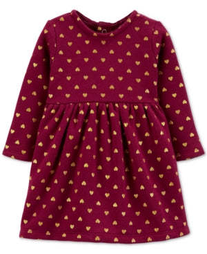Carter's Baby Dress Maroon Gold Foil Hearts - $13.12