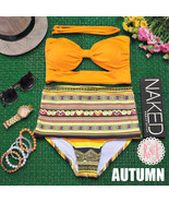 Autumn - Retro Vintage Pin Up CutOut Bandeau High Waist Bikini Swimwear Swimsuit - $34.99