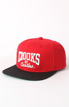 Mens Crooks &amp; Castles White Block/Cursive Snapback Hat Cap Lid Red New $45 - £21.69 GBP