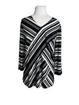 Chicos Womens Shirt Size 1 (8-10) Black White Diagonal Stripes Pullover ... - £15.00 GBP