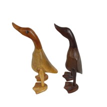 Vintage Pair of Hand-Carved 8&quot; Standing Wooden Ducks Figures (Indian Runner) - £34.24 GBP
