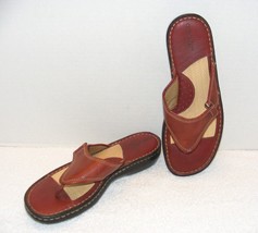 VINTAGE CHEROKEE BRICK RED FAUX LEATHER THONG FLIP FLOP SANDALS SZ 10 GUC - $44.99