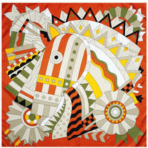 Pure Twill Silk  Square Scarf 90cmx90cm &quot;Abstract Horse&quot; - £67.94 GBP