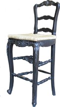 Counter Stool French Country Farmhouse Blackwash Wood Carving Hand Rush Seat - £696.79 GBP