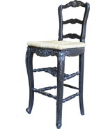 Counter Stool French Country Farmhouse Blackwash Wood Carving Hand Rush ... - £683.58 GBP