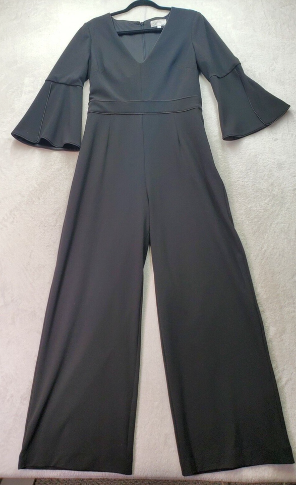 Primary image for Badgley Mischka Jumpsuit Women Size 10 Black Polyester Pocket V Neck Back Zipper