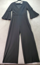 Badgley Mischka Jumpsuit Women Size 10 Black Polyester Pocket V Neck Bac... - £51.19 GBP