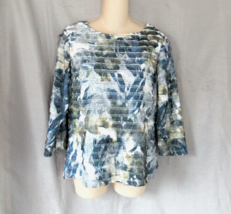 Coldwater Creek top pleated scoop neck Medium blue floral 3/4 sleeves lined - £13.35 GBP