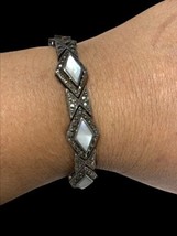 vintage art deco mother of pearl marcasite bracelet 27 Grams 7.5” - £87.90 GBP