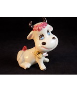 CUTE TINY PORCELAIN COW FIGURINE with Floral necklace CLARA BELLE statuette - $9.42 CAD