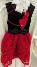 Biscotti Black Velvet Red Sequins Dress 2T Girls Holiday Formal Celebration Bow - £19.48 GBP
