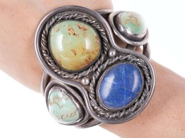 Huge Vintage Navajo Silver Turquoise/Lapis Cuff bracelet - £449.79 GBP