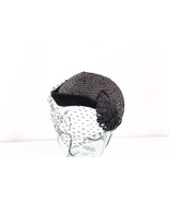Vintage 50s Womens Size 23 Felt Wool Fishnet Lace Calot Hat Cap Black USA - $69.25