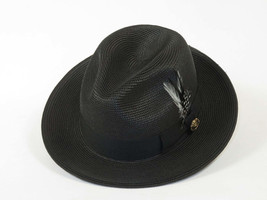 Men's Milani Straw Braided Fedora Hat Soft Crushable FDS-002 Solid Black image 2